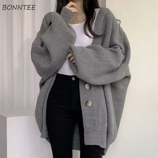 S3xl Cardigan Women Students Gumgy Chic Terre Terreno Solido Lantern Sleeve Simple Outwear Autunno Preppy Knitting Retro Elegante 231221