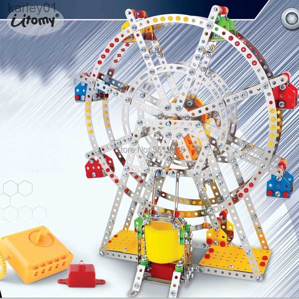 3D Puzzles 3D Montagem Ferris Roda Puzzle Puzzle Model Model Kits com vigas de metal e parafusos luzes