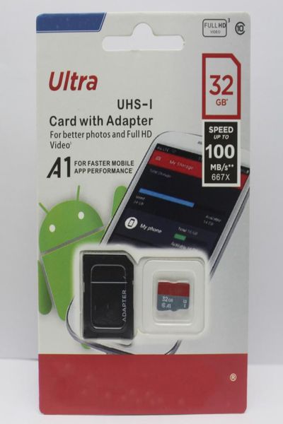 Kalite En son Ürün Sınıfı 10 32GB 64GB 128GB 256GB PO MICRO SD Kart Adaptörü Perakende Blister Paketleme 4100005