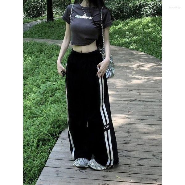 Pantaloni femminili Qweek Black Strisce di pantaloni della tuta oversize Y2K Harajuku Bzzeo Sport Sport di moda coreano jogging