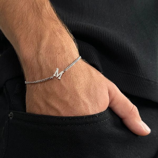 Clássico A Z Letra inicial Bracelet Men feita à mão em aço inoxidável para o presente de jóias 231221