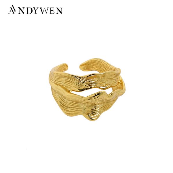 Anéis de casamento Andywen 925 Sterling Silver Plain Kiss Irregular Geométrico Rings Reduzes Mulheres Moda Ajustável Jóia de Luxo Partema 231222