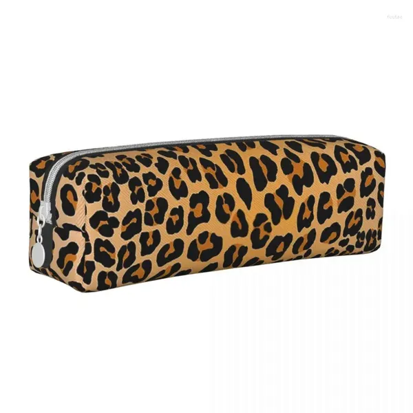 Bolsas de cosméticos adoráveis ​​estampas de lápis de leopardo para aluno para estudantes bolsas de armazenamento de armazenamento escolar papelaria de presente