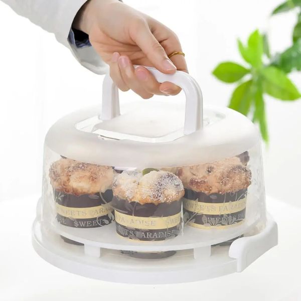 Porta -bolo de bolo redondo que serve bandeja de bolo portátil bolo de bolo vem com alça de bolo contêiner tortas cupcake 231221