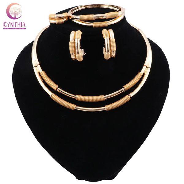 Cynthia Dubai Gold Color Jewelry Set da sposa set di perle africane Set Nigeria Collana Orecchini per matrimoni Bracciale 231221