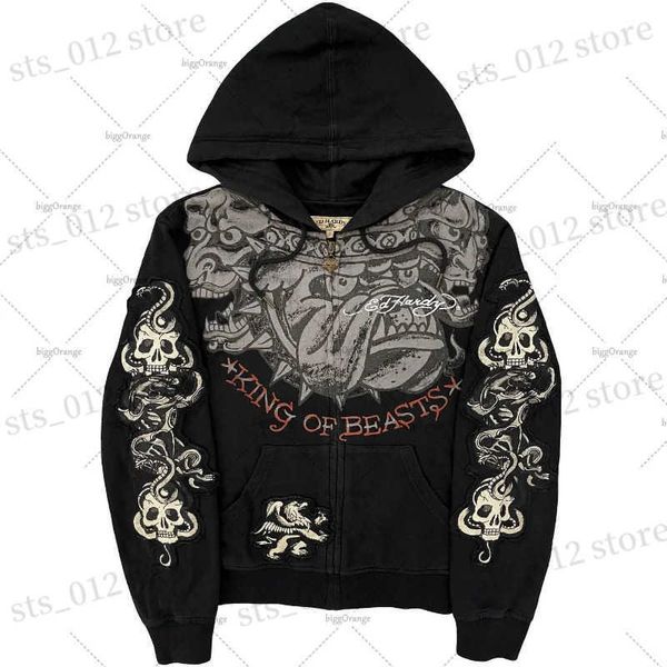 Herren Hoodies Sweatshirts American Gothic Rock Skull Bones Übergroße Hoodie Herren Y2K2023 Street Casual Vielseitiger Harajuku -Reißverschluss Sweatshirt Herren T231222