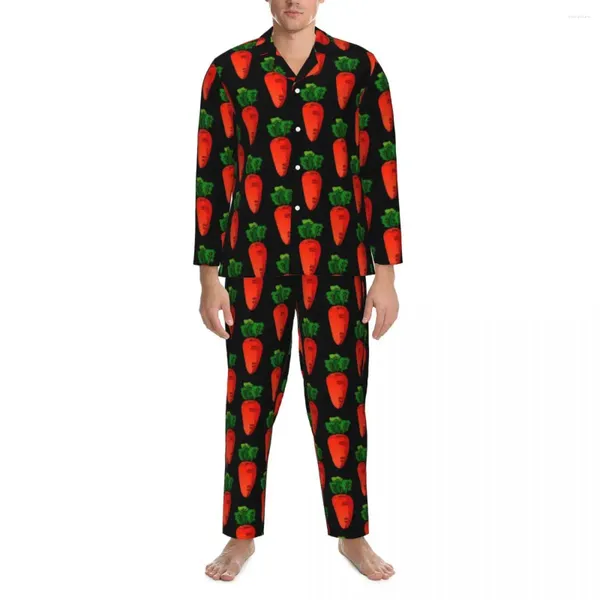 Erkekler Placowear kırmızı turp pijama erkekler havuç kawaii eğlence sonbahar iki parçalı vintage büyük boy özel pijama setleri