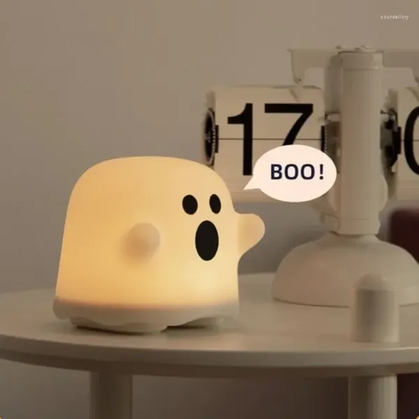 Luzes noturnas Creative Halloween Boo Ghost USB Charging Taking Time Stupid e fofo Ambiente simples Ambiente de cabeceira Lâmpada de silicone