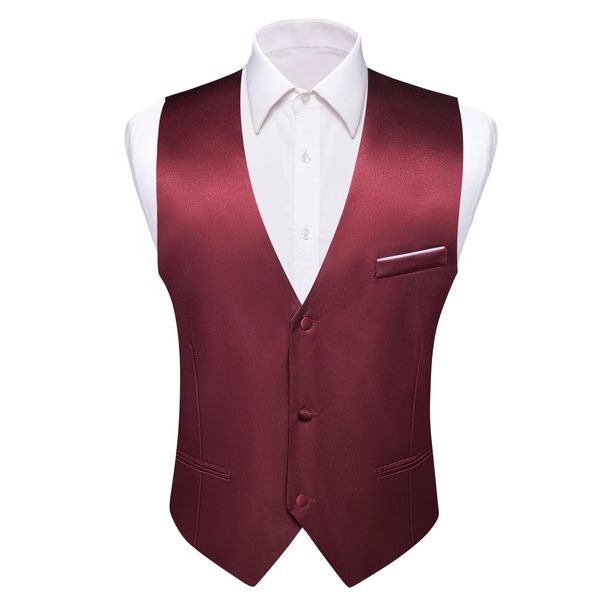 Tanque masculino de luxo tonelada sólida vermelha de seda de seda sólida cetim de cetim fit wedding caseiro festas formal negócios com mangas jaqueta barry wang 231222