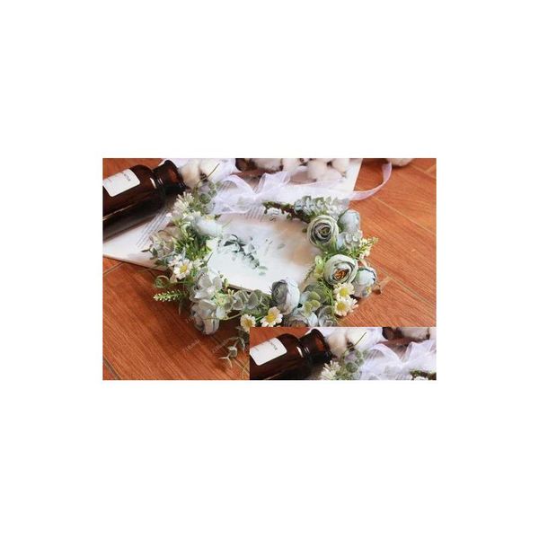 Fiori decorativi ghirlanda di ghirlande foresta in stile fiore sposa vestito per copricapo pografia pointiera accessori per capelli verdi Accessori per capelli calare consegnare dhj5n