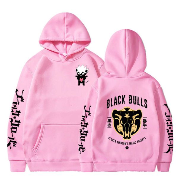 Anime Clover Hoodies Black Bulls Graphic Asta Print Sweatshirt Y2K Haruku Pullover Sudadera Casual Streetwear Sportswear