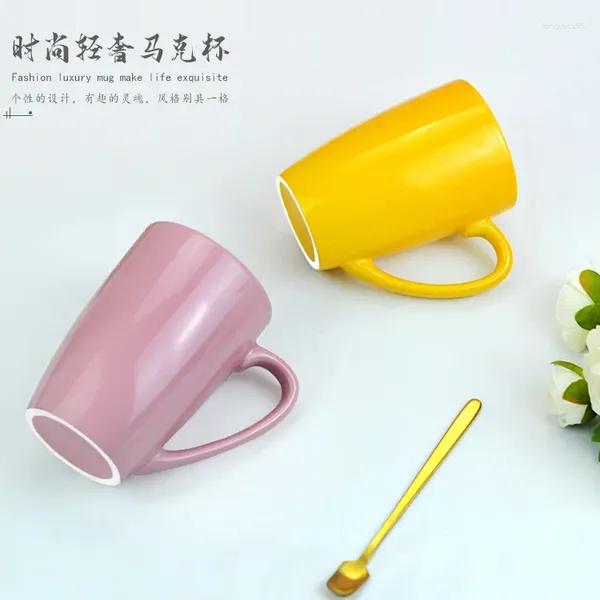 Tassen Einfache Farbglasured Keramik mit fester Druckerei Büro Milch Kaffeetassen Paar Wasserwerbung Company Geschenke