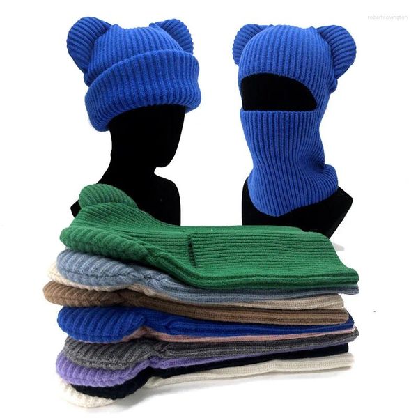 Boinas de inverno Demônios de inverno Brilho único Balaclava Captura de pullouX de malha UNISSISEX Ears de urso à prova de vento