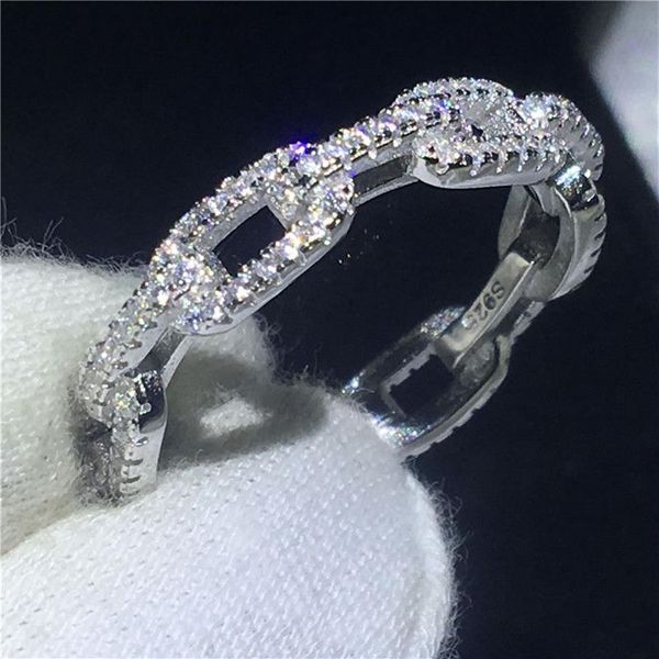 Anello di promessa a forma di catena fatta a mano 100% Soild 925 Gioielli in argento sterling 5A Zircon CZ Impegno per l'impegno nuziale Anelli per donne229G