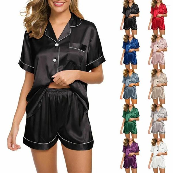 Женская женская одежда имитация шелковой пижамы женская пижама, набор Nightwear с коротким рукавом, 2 кусок можно носить за домашней одеждой