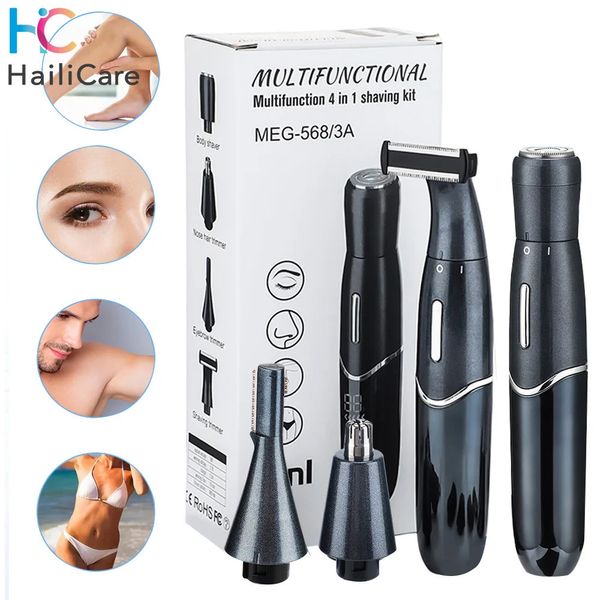 4 em 1 Epilador elétrico para homens Mulheres à prova d'água Nariz Cabelo de cabelos Axili Bikini Armar Remover de cabelo da perna unissex barba Razor 231221