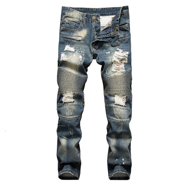 Дизайн джинсовой джинсы мужская руина отверстия бренд.