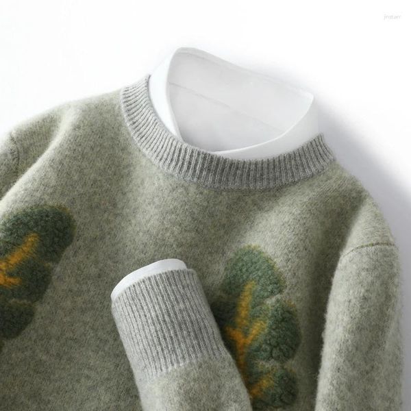 Maglioni maschili per maglione in lana foglia jacquard pullover a maglia a maglia rotonda rotonda ispessato base in cashmere calda base coreane sciolte coreane sciolte