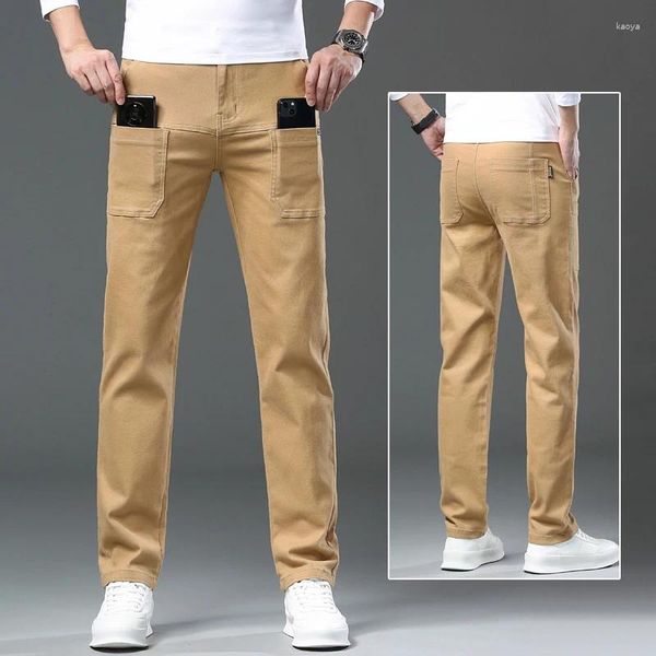 Мужские джинсы Slim Denim Pant Solid Khaki White Red Design Pocket Elastic Fashion Универсальная прочная прямая регулярная подгонка