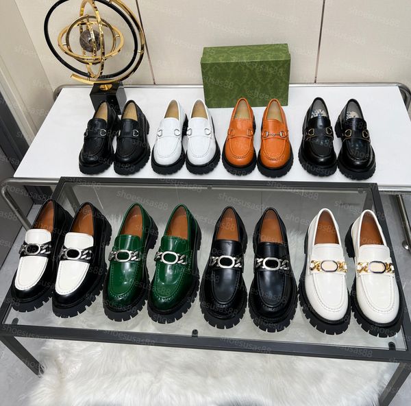 Lug Sole -Cunky Loafers Designer Found Shouse Женская вышивка пчела Черная кожа