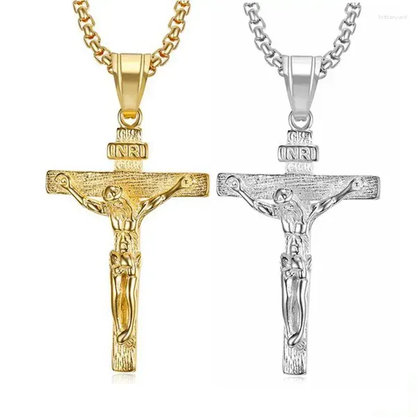 Anhänger Halsketten Hip Hop Rock Edelstahl Inri Jesus Kreuzkruzifix für Männer Schmuck Vater Geschenk Gold Silber Farbe
