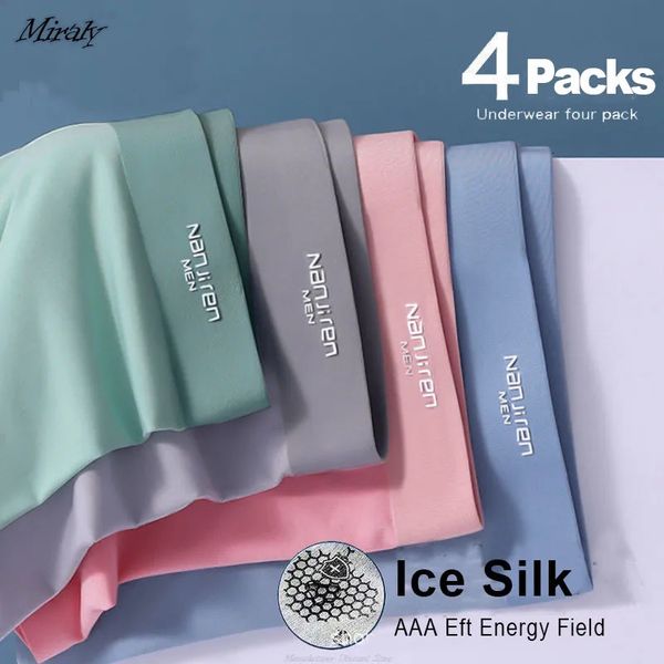 4pcsset Boxer Ice Silk Man Unterwäsche Boxer Graphen -Männer zu unterbieten atmungsaktiv bequeme Männer Höschen Ultradünnen Shorts Trunk 231221