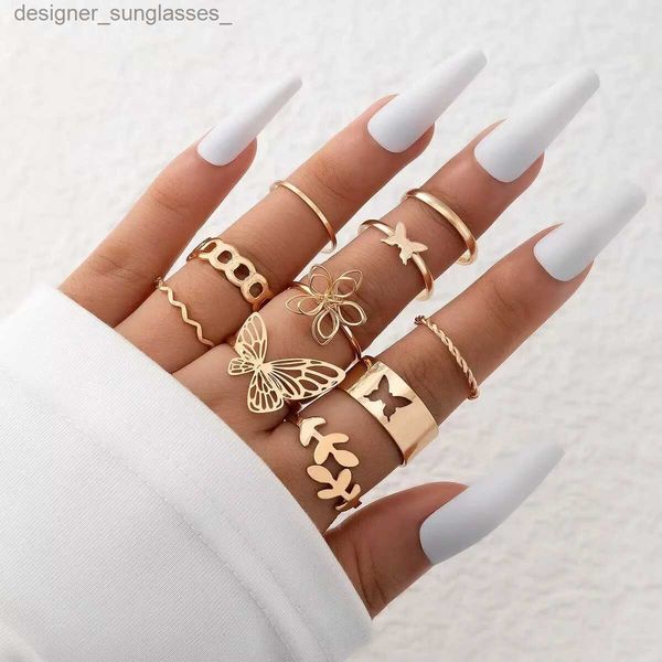 Anéis de banda Novo simples 10 PCs FLORE Butterfly folhas geométricas Twisted Hollow Ring Set for Women feminino Charm Party Wedding Jewelry Giftl231222