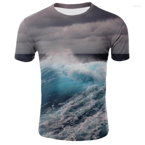 Camisetas de camisetas masculinas da série Ocean Sports Outdoor Top 3D Impressão digital de manga curta Camiseta do pescoço redondo do pescoço