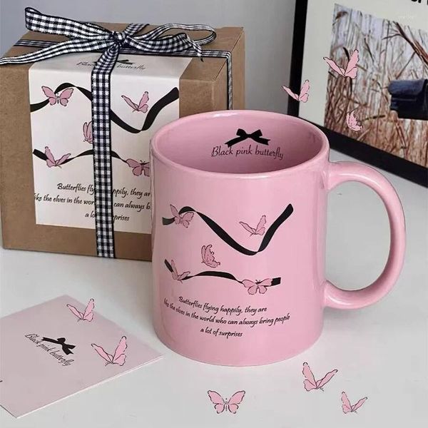 TAGHE COREANE INS TARE CAFFE CAFFE TEA PUNICA TEA Kawaii Pink Butterfly Bowknot Ceramica Ceramica Carina bevanda tazza di miele regalo di compleanno miele