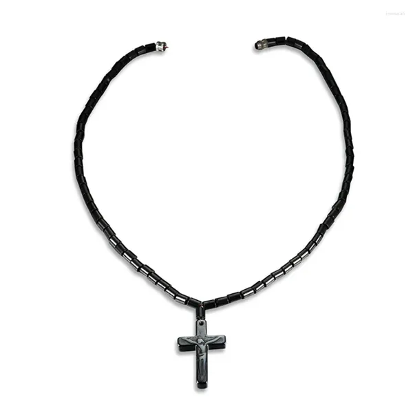Colares pendentes homens homens magnéticos colar de hematita preta presente de joias cruzadas