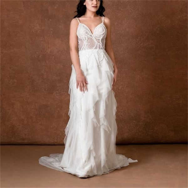 Coloquei vestidos de noiva de uma linha para mulheres com tiras de espaguete Ilusão Modern Bride Vestio Backless Custom Fas mulheres de noiva vestidos de Nova Vestidos de Novia