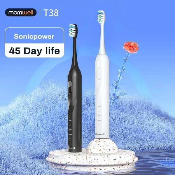 Mornwell Electric Sonic Toothbrush T38 USB Charge adulto à prova d'água escova de dente automática automática 8 cabeças de substituição 231222