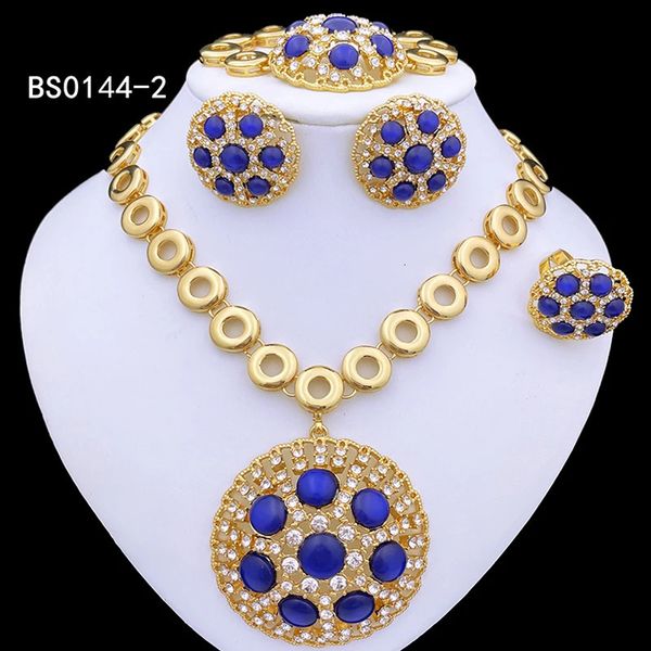 Conjuntos de jóias italianas de ouro 18k para mulheres, conjunto de colares opalas azuis, conjunto de colar de opala azul de bijoux 231221