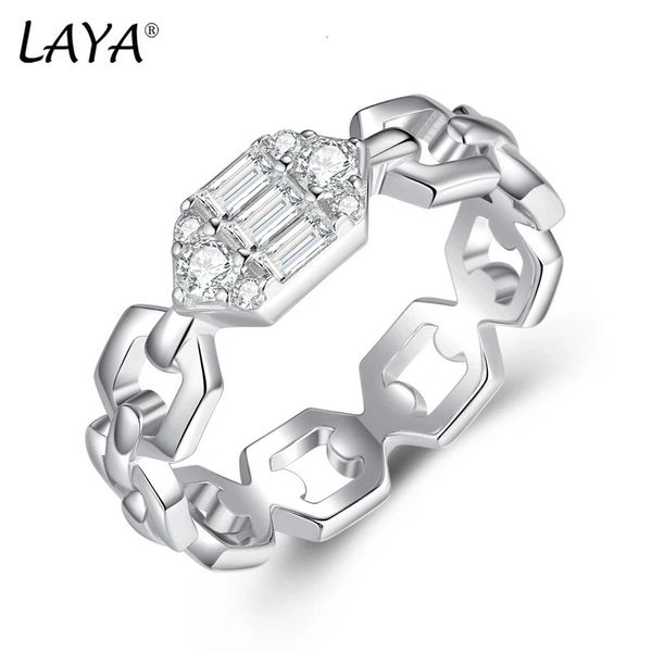 Anéis de casamento Laya 100% 925 Sterling Silver Silver Trendy Chain Chain Shining Zircon Plain Silver Classic Dider Ring para homens jóias femininas 231222