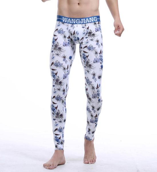 Winter Men039s quente longa calça calça calça térmica de algodão magro de estampa floral masculina térmica Térmica Bolsa sexy Man Leggings Quente 4107077