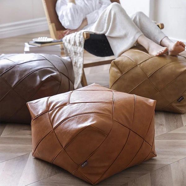 Pillow Marokkaner mit Füllung Square Futon Home Tatami handgefertigter Lederpier fauler Bohnenbag BB Dekoration