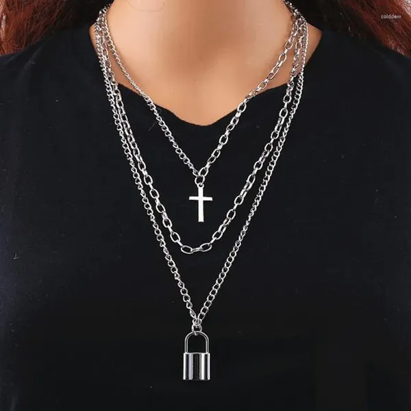 Anhänger Halskette Mode Multilayer Hip Hop Langketten Halskette für Frauen Männer Schmuck Geschenke Punk Geometrische Schlüsselkreuz Bijoux