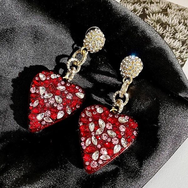 Orecchini a cerchio Trendy Simple Personality Glass Heart con strass per femminili da donna Accessori per gioielli