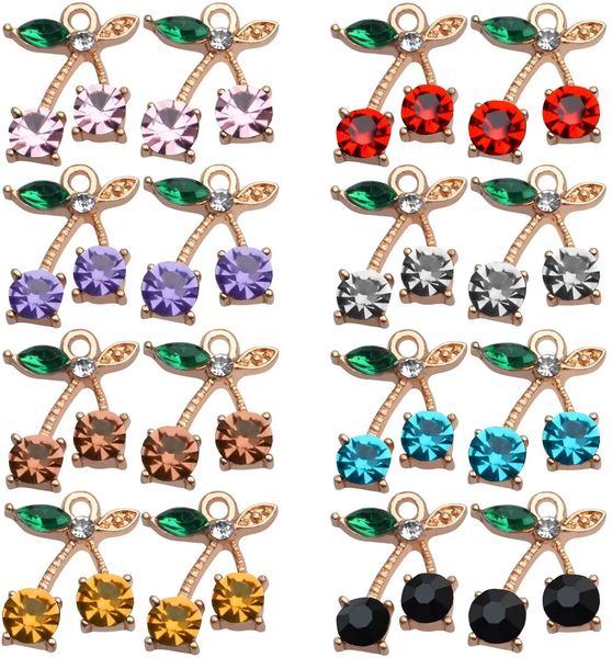 Charmos 16pcs Charms de cristal em forma de cerejeira doce Fruit Cherry Rhinestone Pingents Supplies para jóias Fazendo 8 cores 16x18mm 2312222