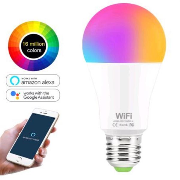 15W WiFi Smart Lâmpada RGB White Magic Lamimable LED E27 B22 WiFi Bulbas compatíveis com Amazon Alexa Google Smartphone Home Smartphone309H