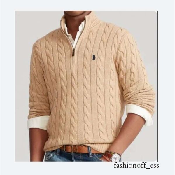 Maglioni maschile in lana autunnale casual piccolo cavaliere trazione mezza zip polo chandail giacca cardigan camicia per maniche lunghe donne pullover