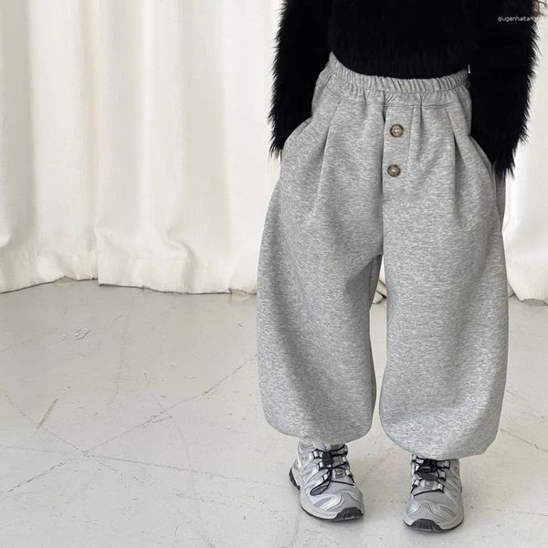 Calça calça bebê calça de inverno crianças meninos casuais e meninas estilo coreano lã de lã quente cor sólida moda moda simples crianças molas de moletom