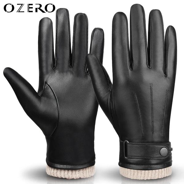 Ozero Men Glove di moda invernale Nappa in pelle Cashmere touch screen bottone caldo motociclista nero guidando 5022 231221