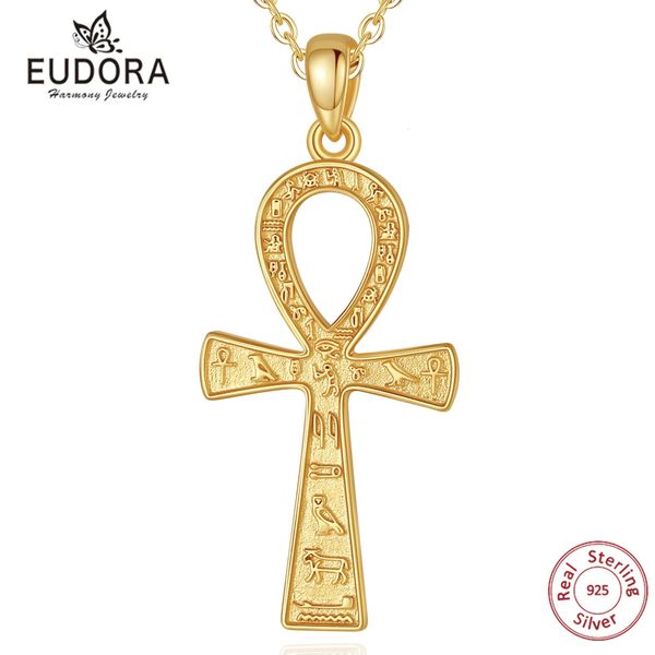 Anhänger Halskette Eudora 18K Gold Antike Ägyptische Ankh Halskette für Frauen Mann 925 Sterling Silber Symbol des Lebens Cross Anhänger Fein Schmuck Geschenke 231222