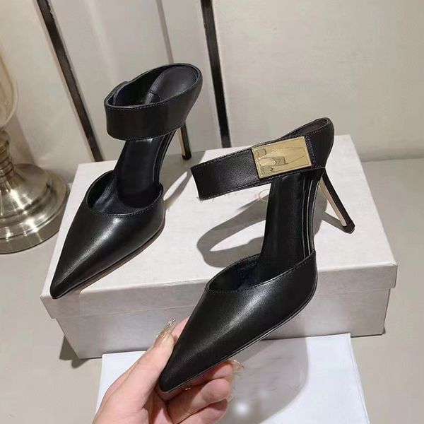 Designer tacchi alti sandali di marca di lusso da 8,5 cm in pelle di mucca posteriore scarpe da donna a punta vuota comoda scarpe da donna formale per matrimoni