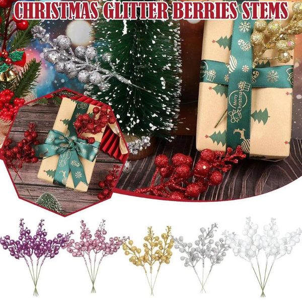 Fiori decorativi 10pcs berry natalizio picks artificiali steli bacche di alberi decorazioni rami scintillanti scintillanti chris y6l8