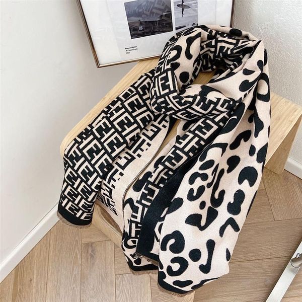 Große gedruckte Bufanda Frauen Kaschmirschal Winter Wram Leopard Hijab Dicke Pashmina Schals Lady Wraps Decke Quasten Echarpe287p