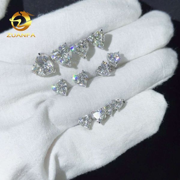 Pronto per bling bling a forma di cuore anello vvs orecchini per borchie moissanite 925 argento sterling per uomo regalo di Natale da donna