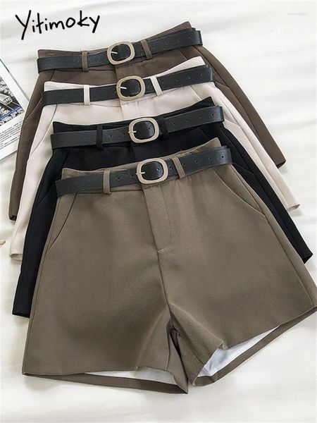Shorts femminile Yitimoky High Waist for Women 2023 Fashion Spring Casual Straight Chic Vintage Cintura Solida gamba larga