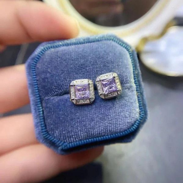 Bolzenohrringe Sterling Silber 925 Prinzessin geschnittene Lavendelfarbe Moissanite Frauen Ohrring -Stollen Diamantohr für